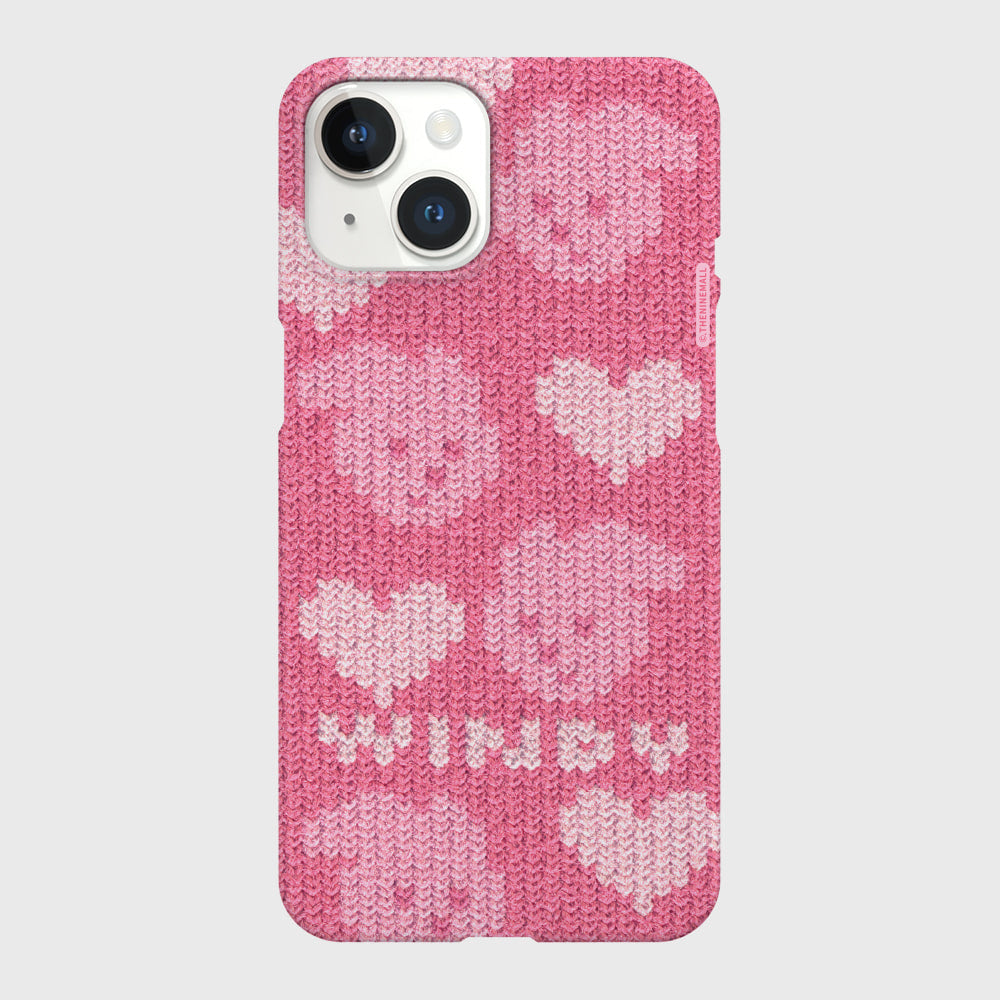 |THENINEMALL| Pink Heart Knit Windy Hard Phone Case (2 types)