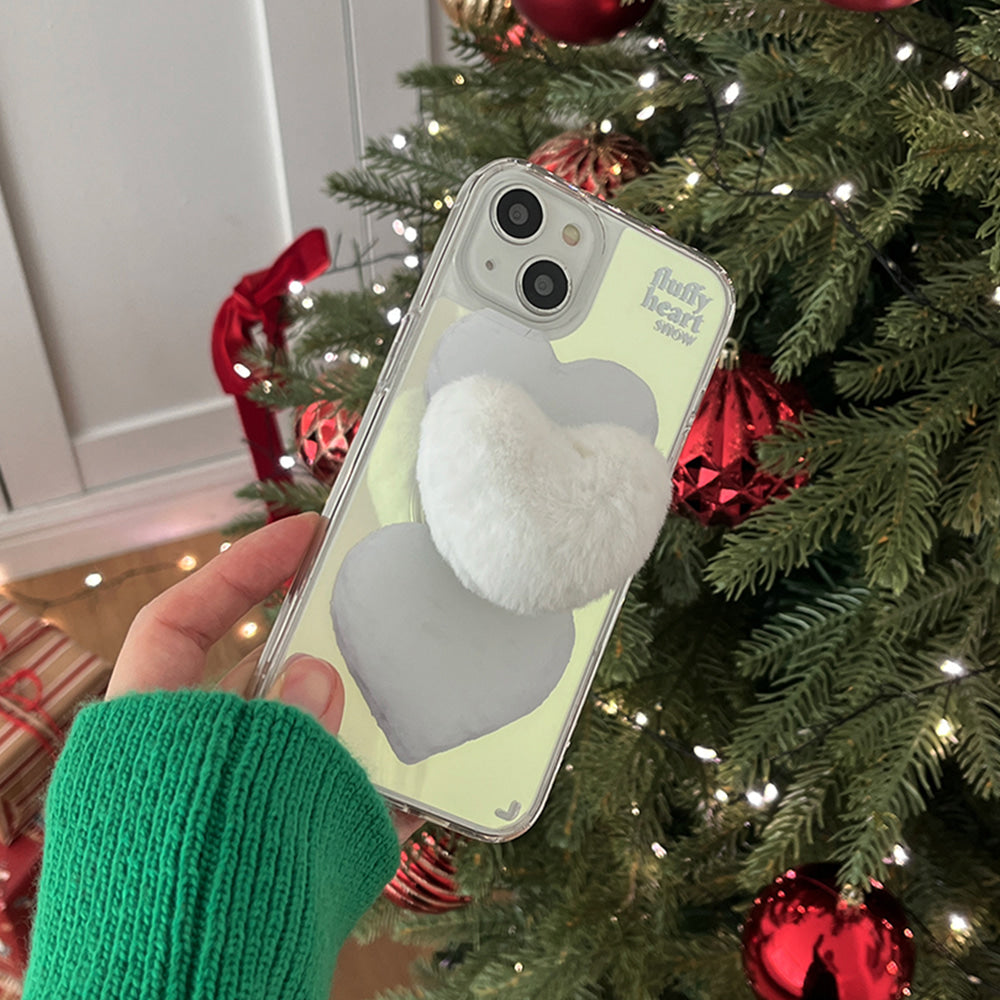 |Mademoment| Fluffy Heart Snow Design Glossy Mirror Phone