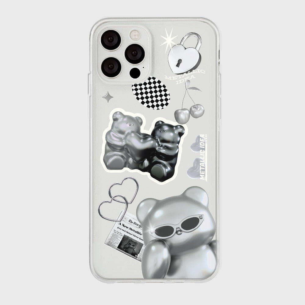 |THENINEMALL| 스티커 실버 구미 Clear Phone Case (3 types)