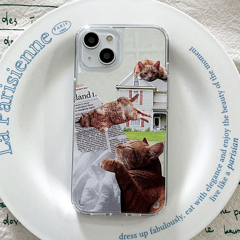 |Mademoment| Lazy Cat Design Glossy Mirror Phone Case