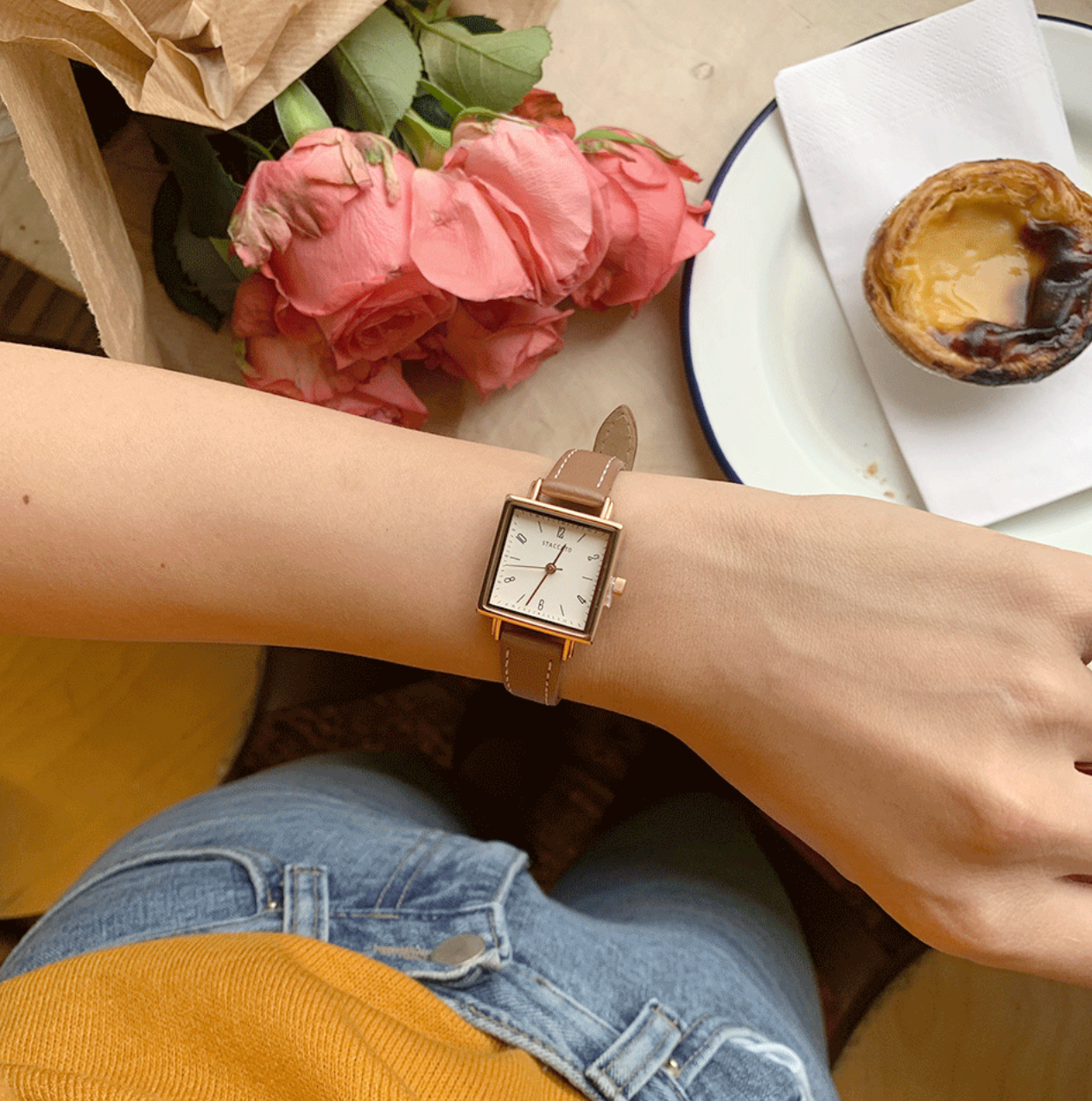 |SLOWAND| Neat Square Watch (rose gold)