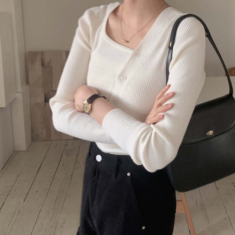 |SLOWAND| Thin Fit Button Knitwear