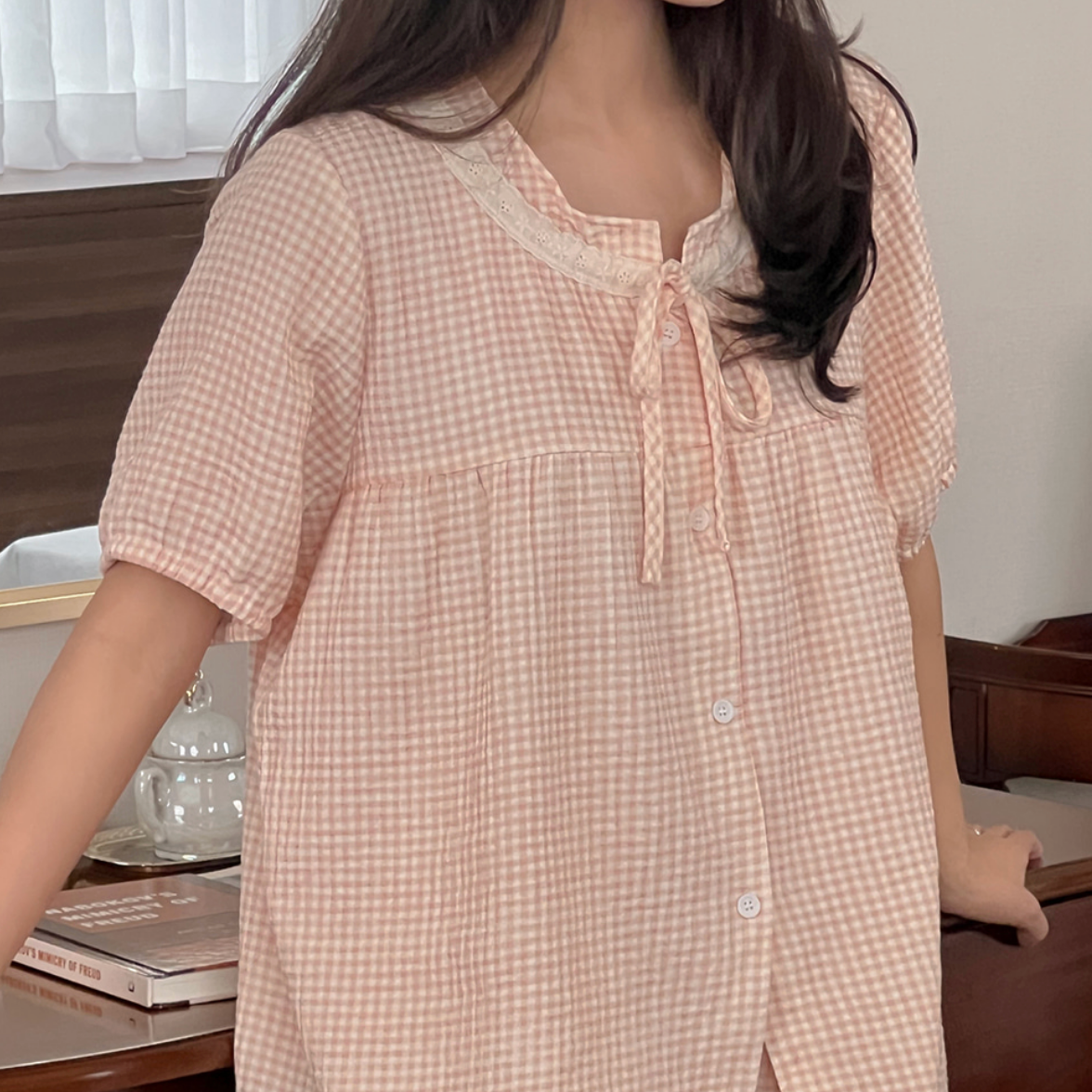 |Juuneedu| Daisy Lace Cotton Short Sleeve Pyjama Set