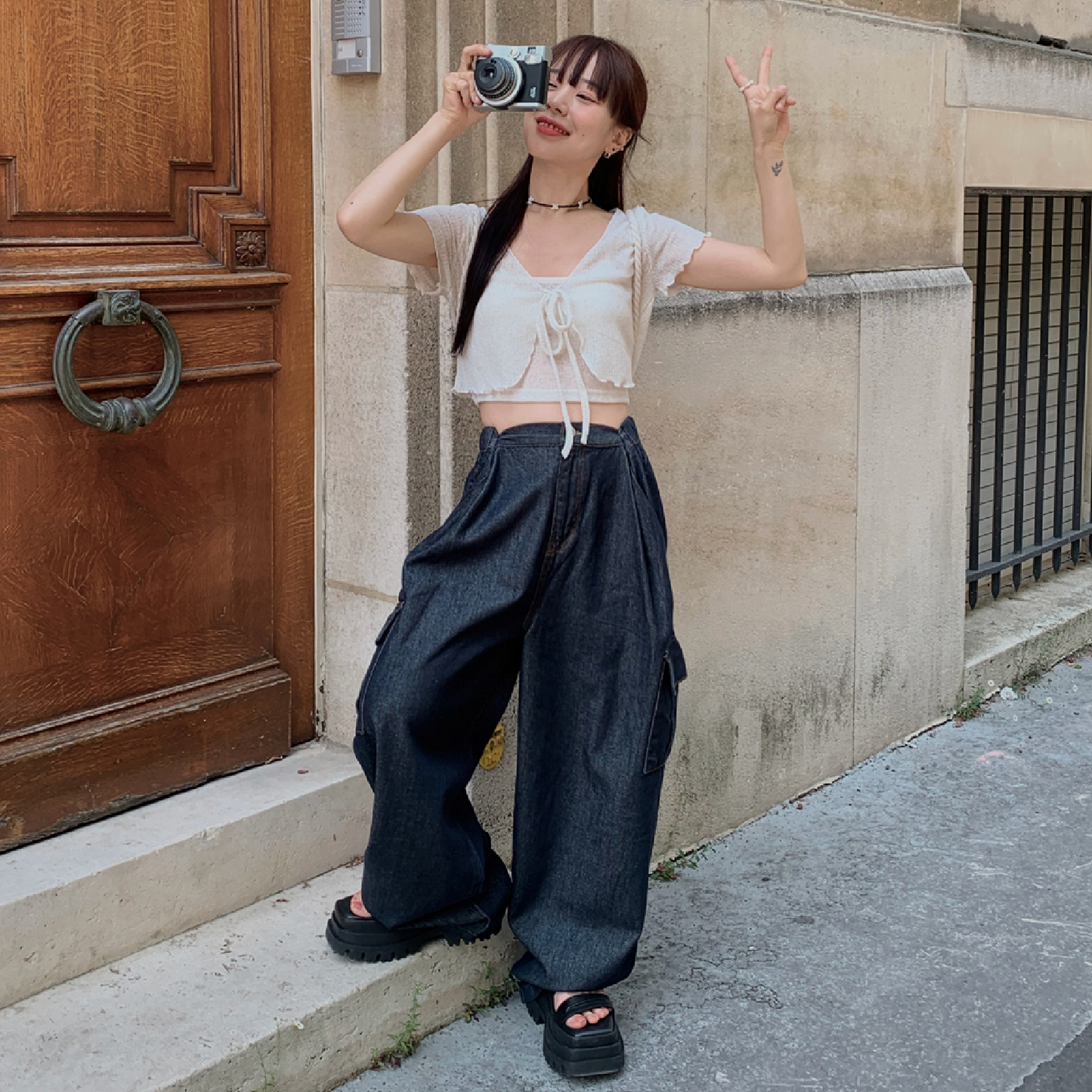 |VINVLE| String Cargo Denim Pants