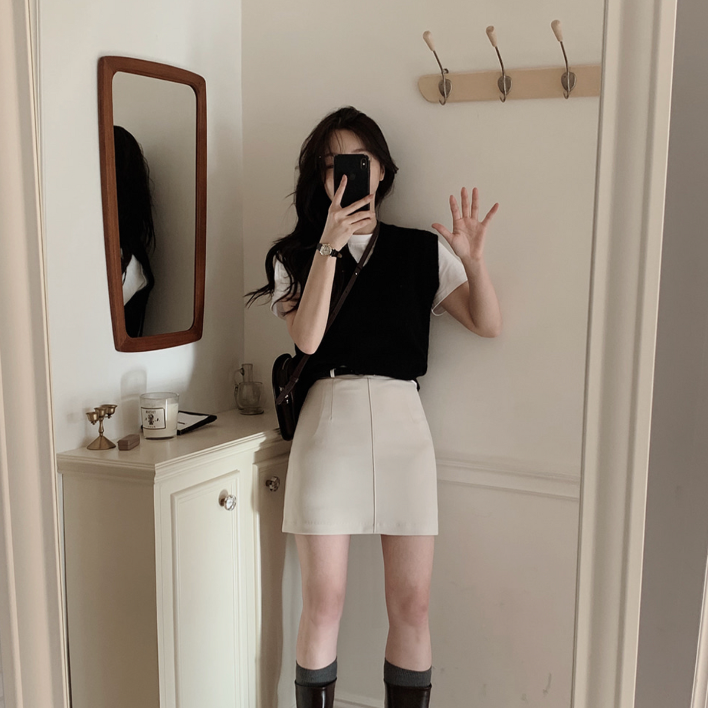 |SLOWAND| Modern Black Belt Mini Skirt (+Belt Set)