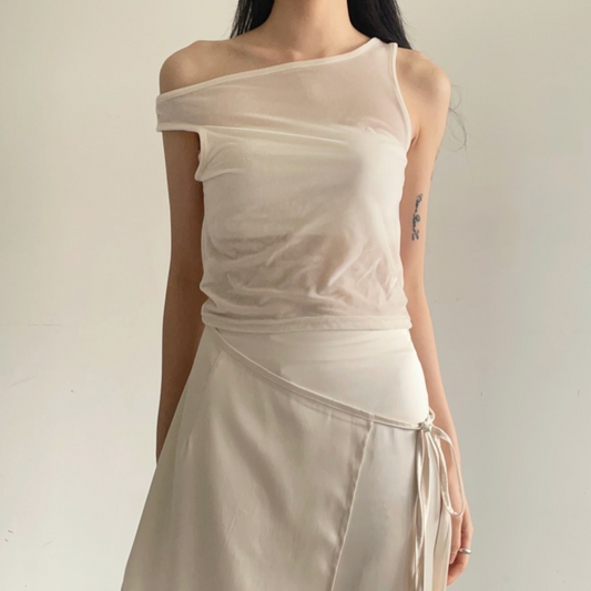 |ADELIO| Velvet Unbal Shoulder Sleeveless