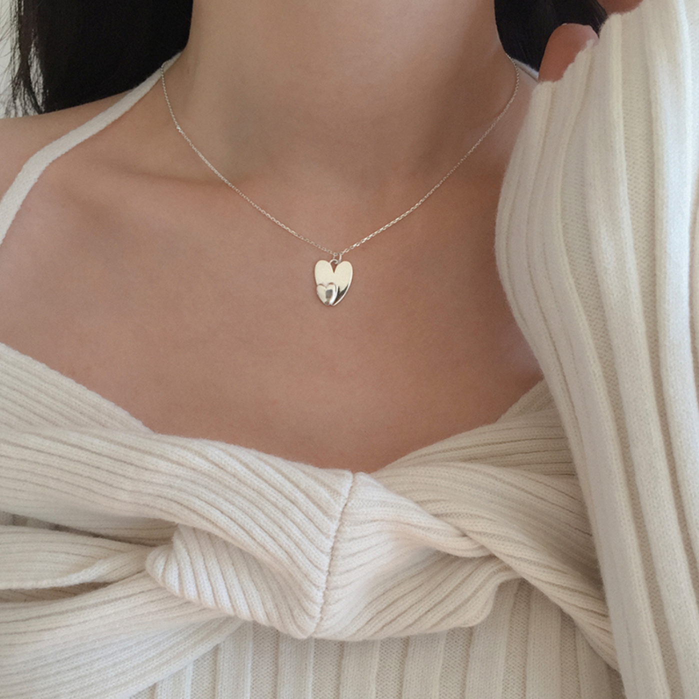 |moat| Double Heart Necklace (silver925)