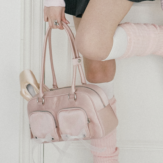 |VVV| Ribbon Pocket Tote Shoulder bag (Pink)