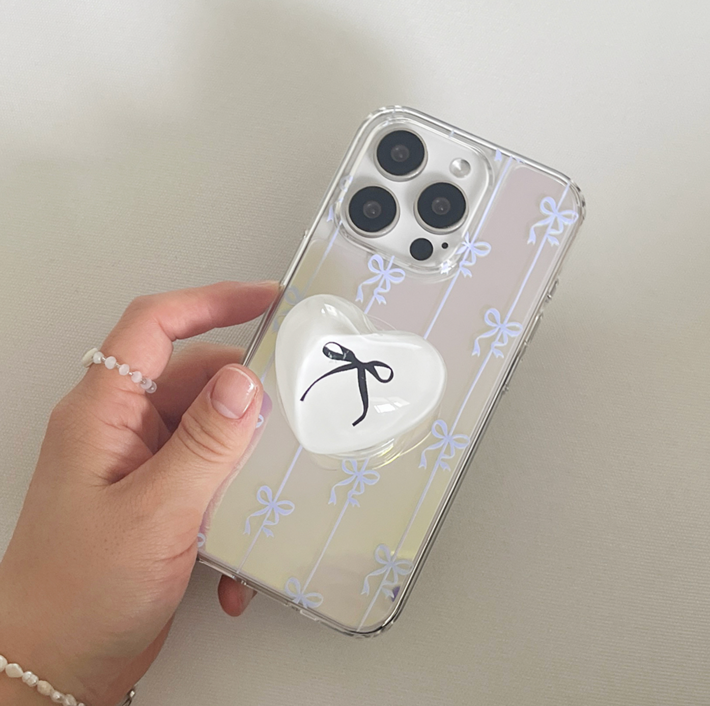 |Mademoment| Line Ribbon Pattern Glossy Mirror Phone Case