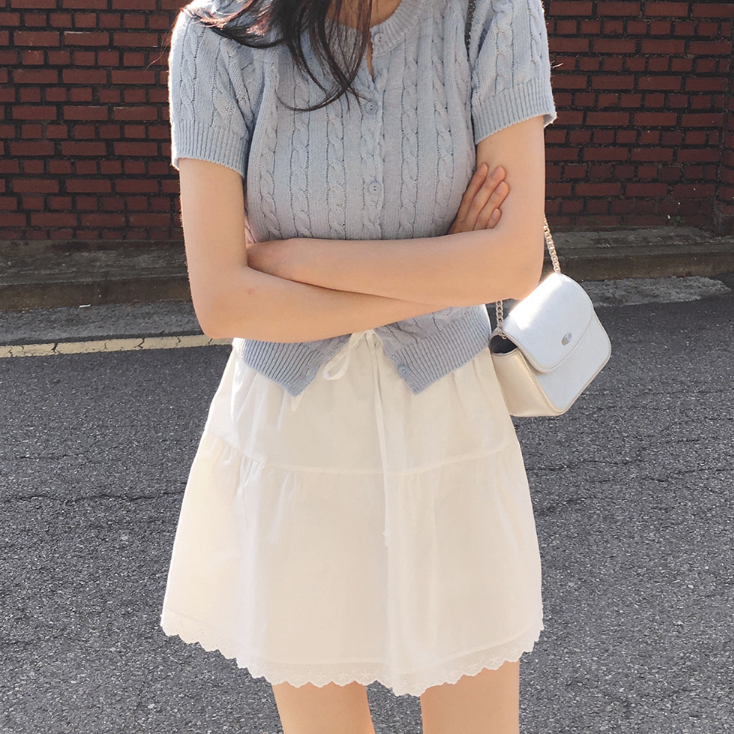 |SLOWAND| Cotton Lace Shirring Skirt