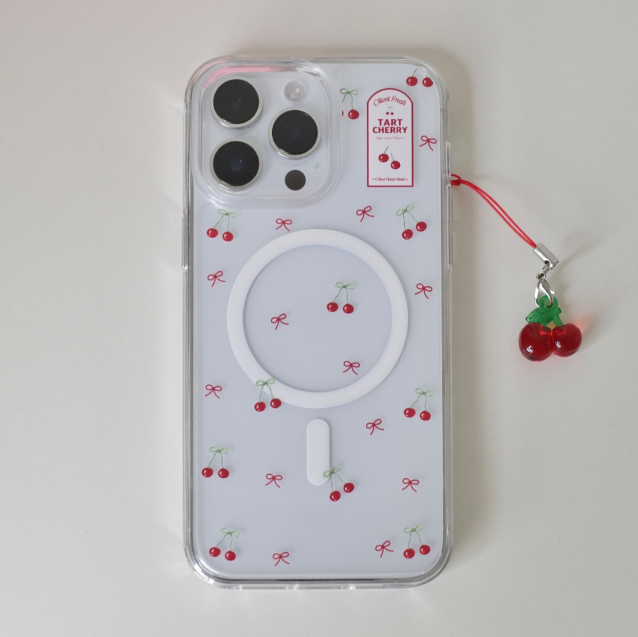 |OLIVET| Cherry Ribbon Clear Phone Case / MagSafe Phone Case