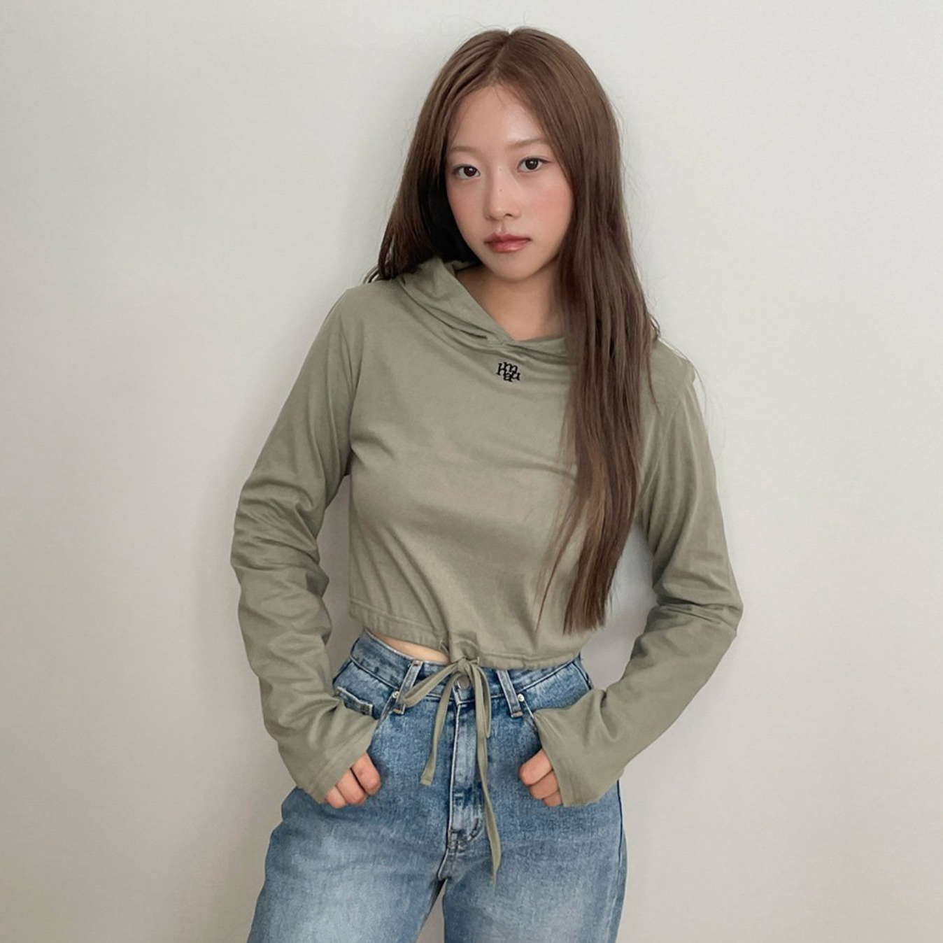 |muahmuah| LOGO STITCH STRING HOOD LONG SLEEVE