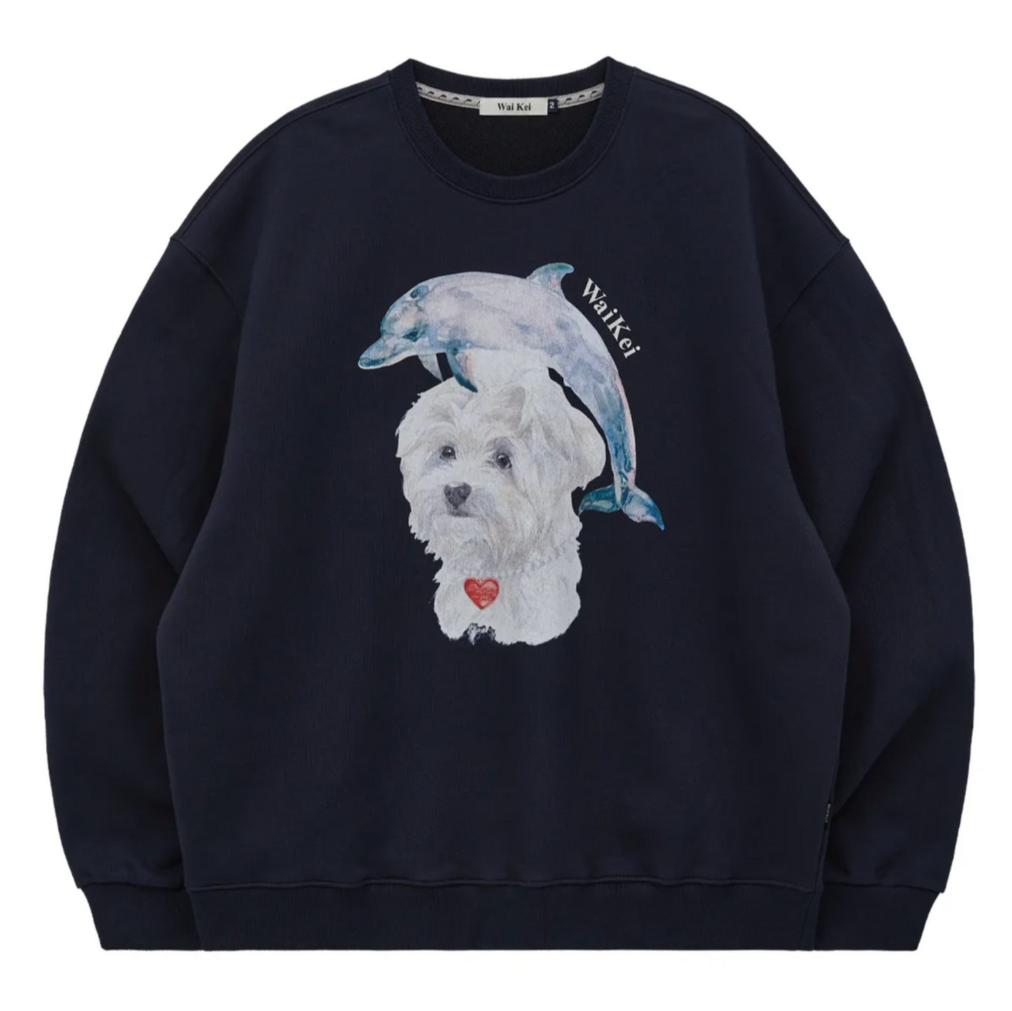 |Wai Kei| Water Color Puppy Dolphin Jumping Sweatshirt Navy