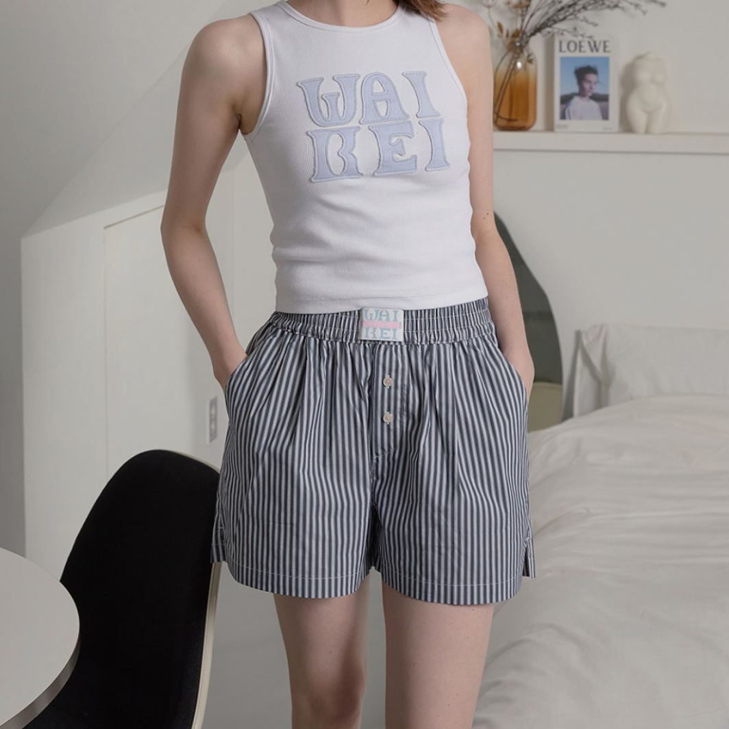 |Wai Kei| Stripe Boxer Shorts Navy