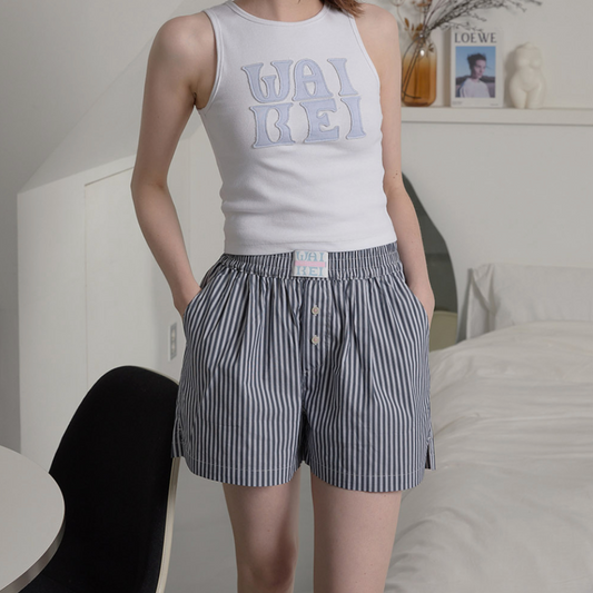 |Wai Kei| Stripe Boxer Shorts Navy