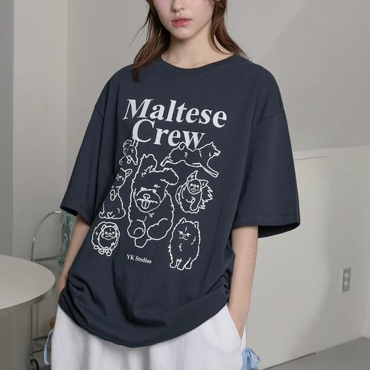|Wai Kei| Maltese Crew Line Graphic Short Sleeve T-shirt Navy