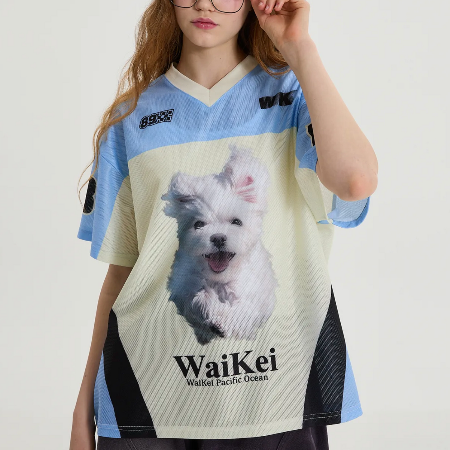|Wai Kei| Maltese Cloud Mesh Jersey Short-Sleeved T-shirt Sky Blue