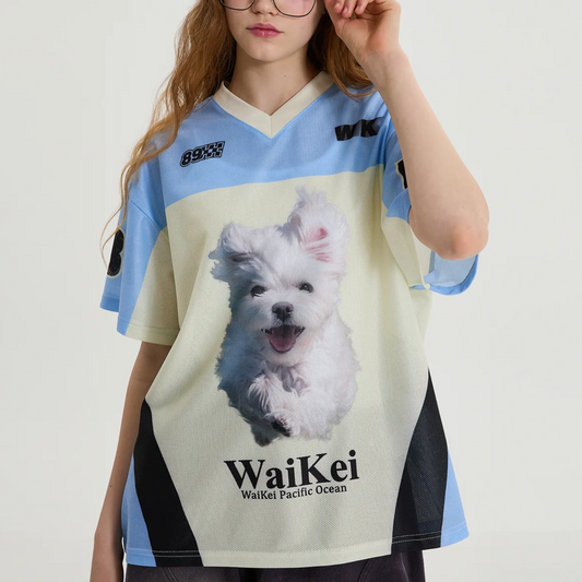|Wai Kei| Maltese Cloud Mesh Jersey Short-Sleeved T-shirt Sky Blue