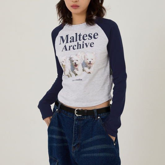 |Wai Kei| Maltese Archive Raglan Long Sleeve T-Shirt Melange White