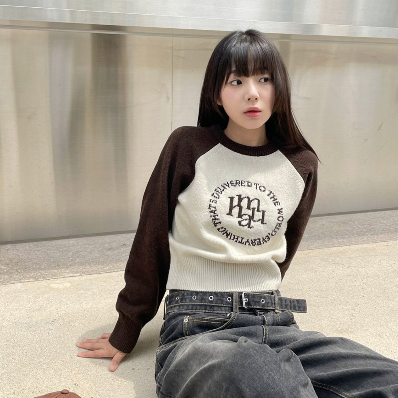 |muahmuah| Ramswool Jacquard Raglan Knitwear |Brown|