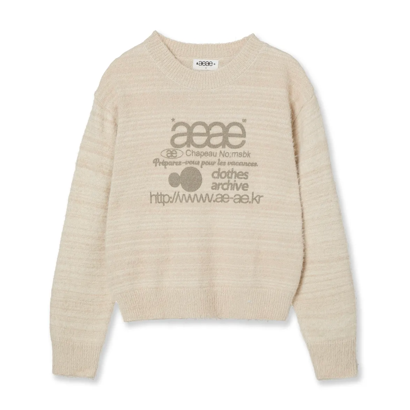 |aeae| WEB LOGO CROP HAIRY KNIT |IVORY|