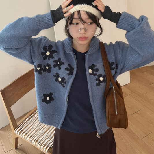 |9.HOPE| Connie Daisy Knit Zip-Up