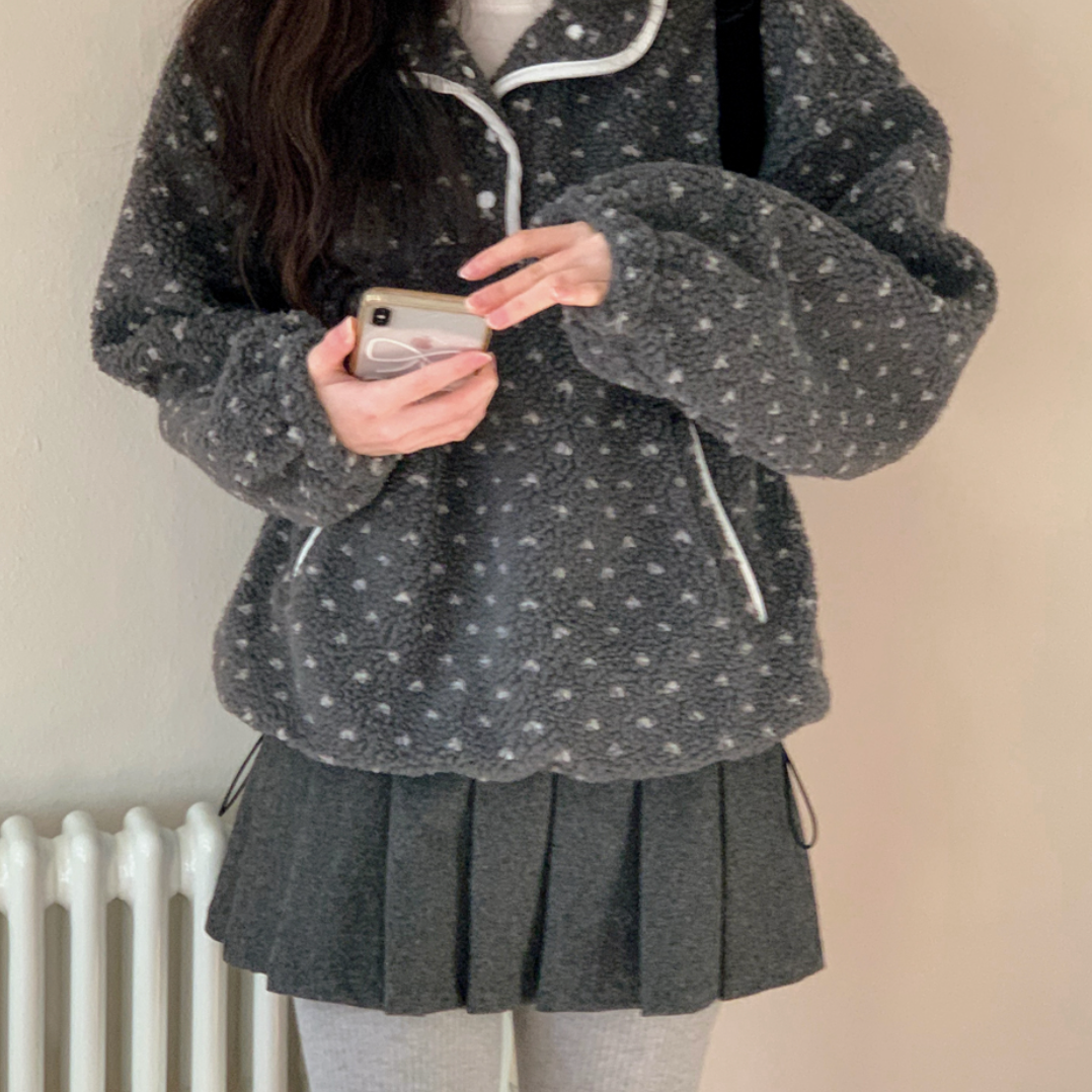 |SHOPPERLAND| Dot Anorak Fleece Half Zip-Up Sweatshirt
