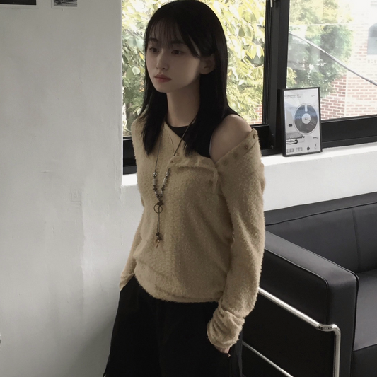 |Unbutty| Off Button Angora Knit Tee