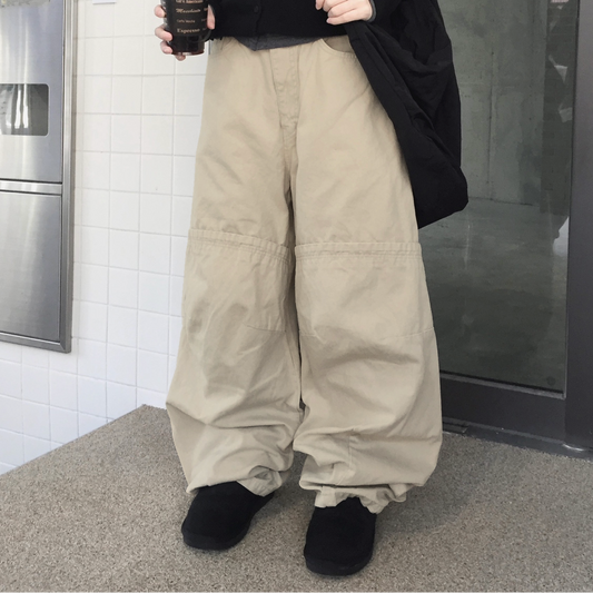 |Unbutty| Knee Pintuck Wide Cotton Pants
