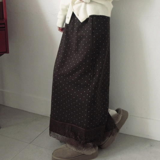 |Unbutty| Momo Dot Lace Long Skirt