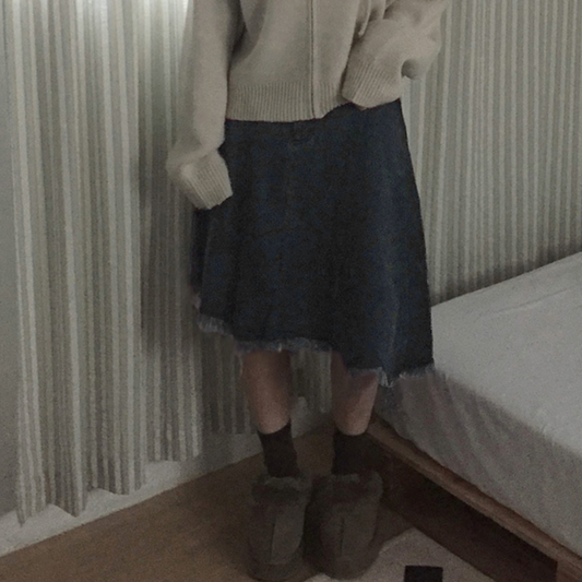 |Unbutty| Dancy Unbalanced Denim Midi SK