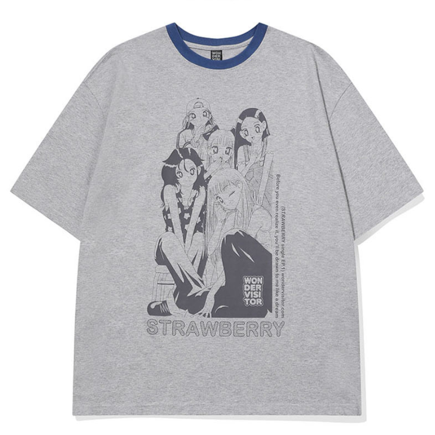 |WONDERVISITOR| Strawberry EP1 Overfit T-shirt (Melange grey)