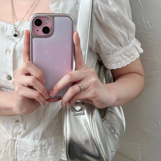 |ABOE| PINK AURORA STAR Silver Epoxy Phone Case