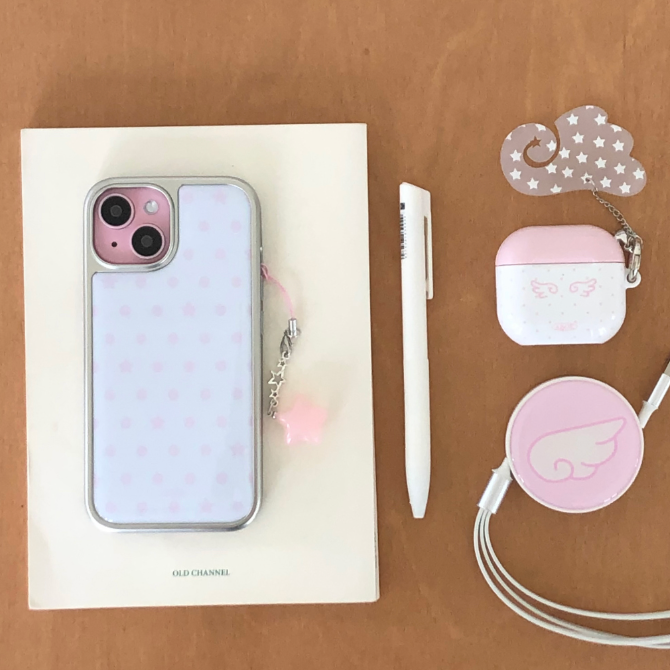 |ABOE| PINK DOT&STAR Silver Epoxy Phone Case