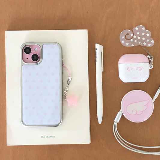 |ABOE| PINK DOT&STAR Silver Epoxy Phone Case