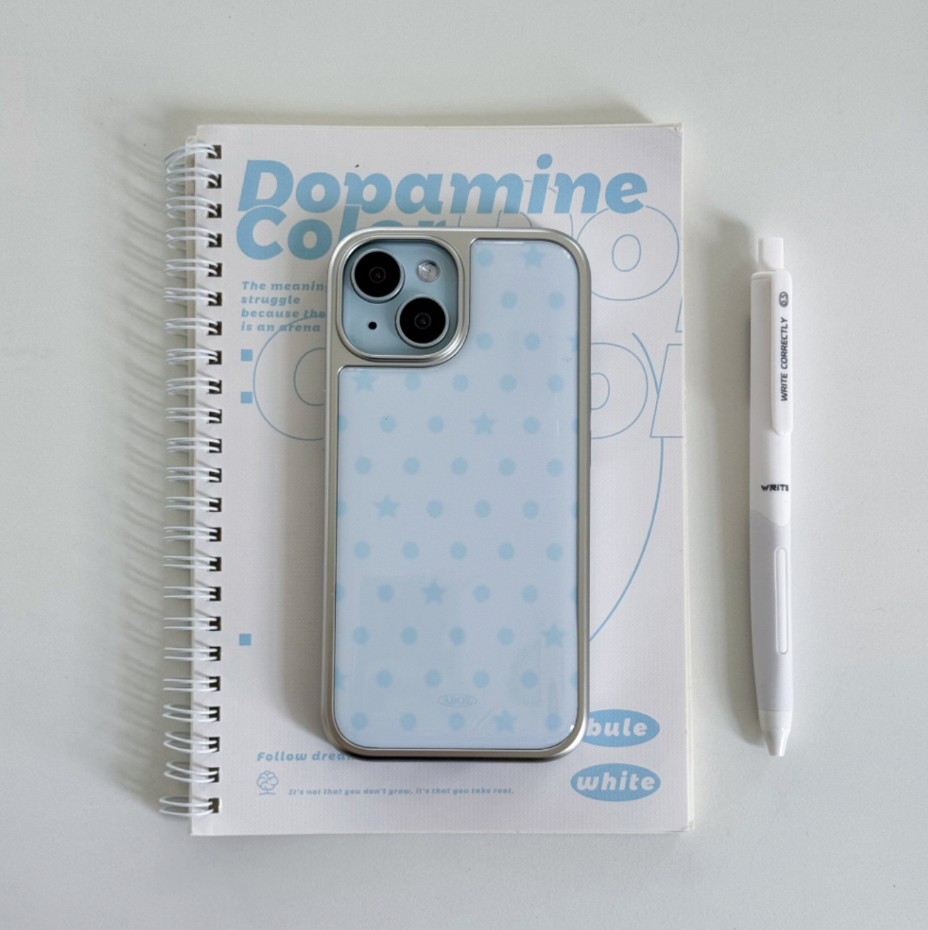 |ABOE| BLUE DOT&STAR Silver Epoxy Phone Case