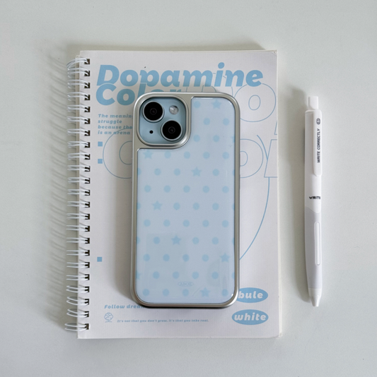 |ABOE| BLUE DOT&STAR Silver Epoxy Phone Case