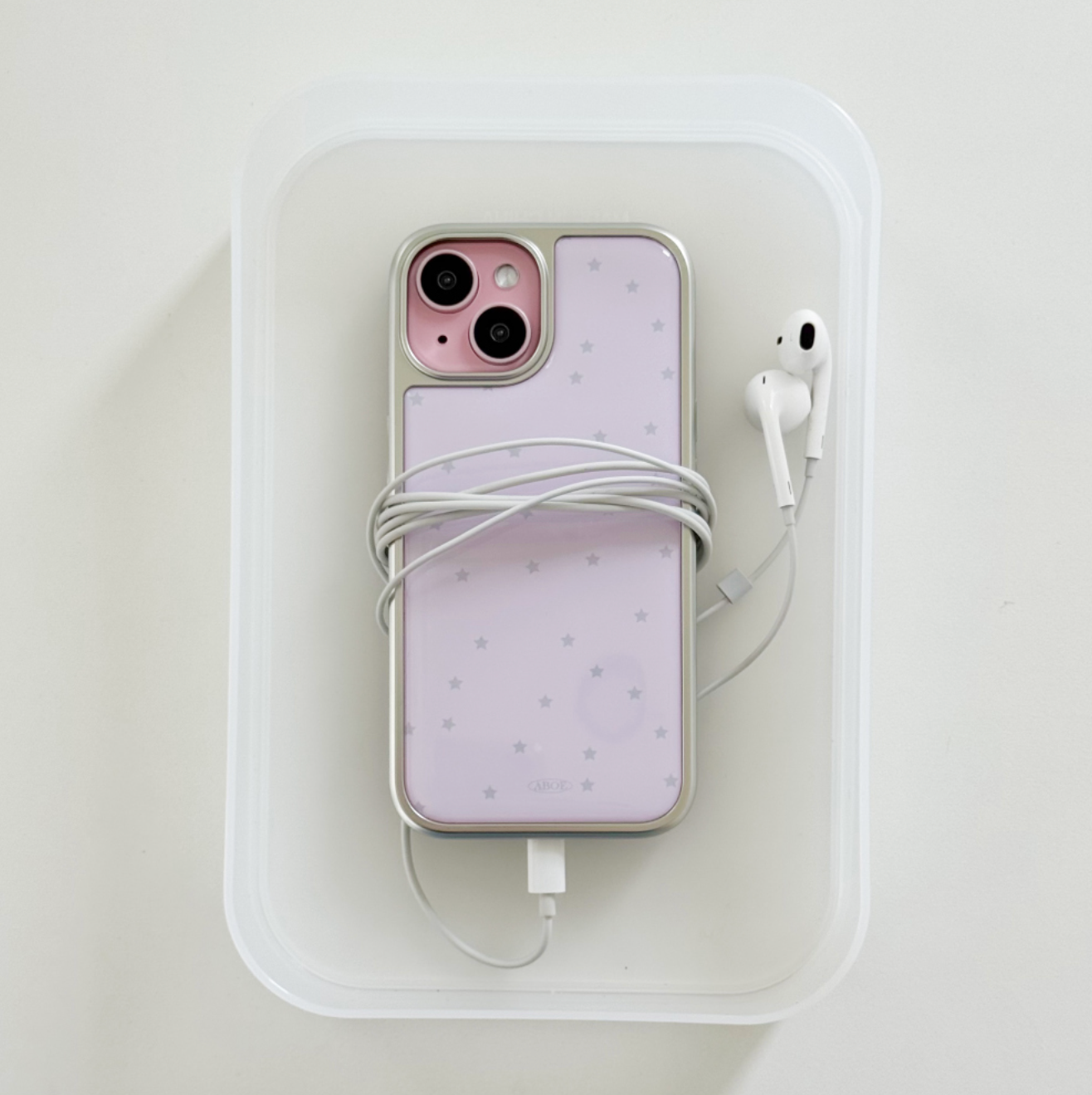 |ABOE| PINK STAR Silver Epoxy Phone Case