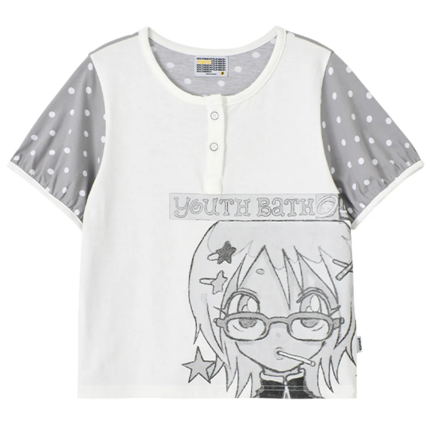 |YOUTHBATH| YB x Oliwa Dot Puff Sleeve Henley Top