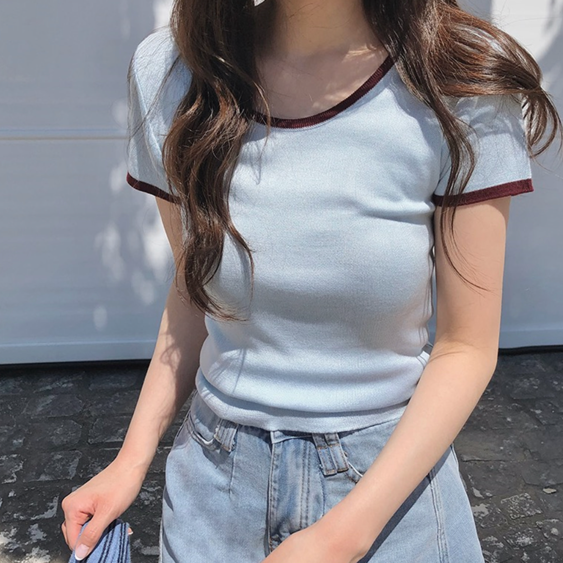 |SLOWAND| Colour Line Drip Knit Top