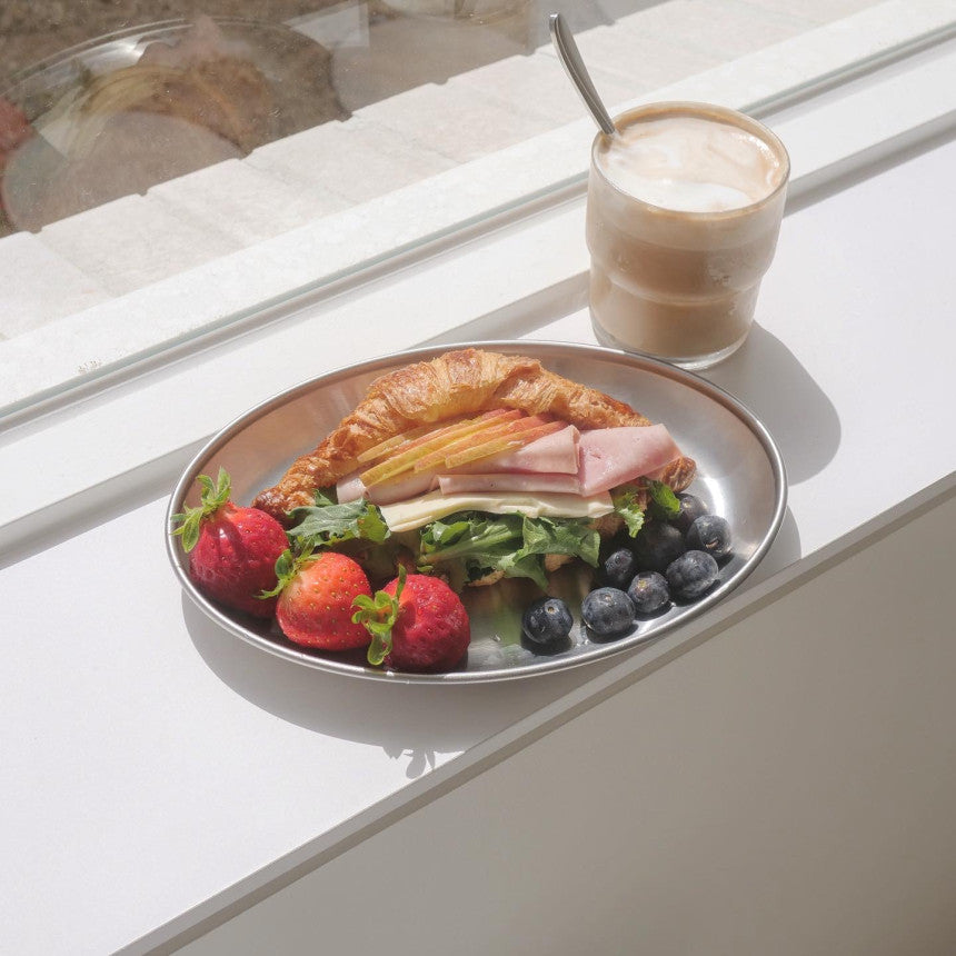 |Bracket Table| Matte Stainless Steel Oval Plate