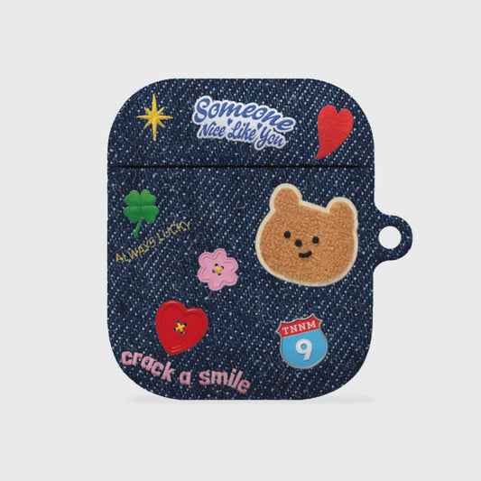 ｜THENINEMALL｜ Pattern Denim Patch AirPods Hard Case