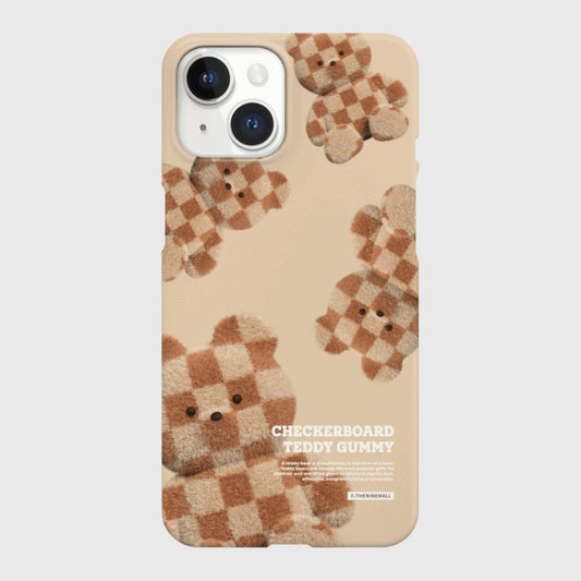 ｜THENINEMALL｜ Pattern Checkerboard Teddy Hard Phone Case (2 types)