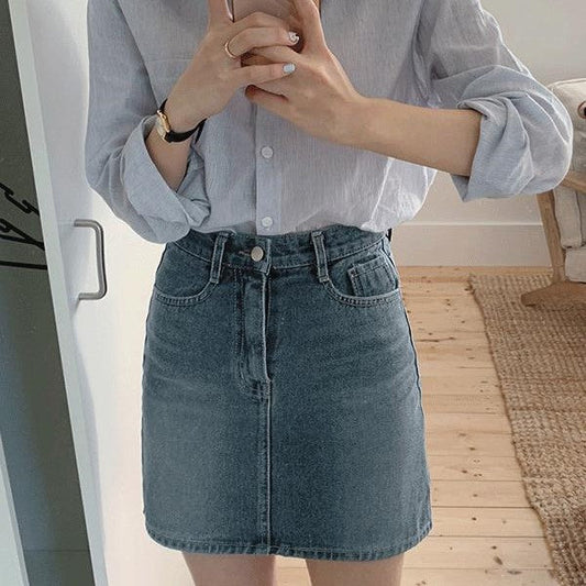 ｜SLOWAND｜ #SLOWMADE. Tone-down All-season Denim Skirt (2 Colors)