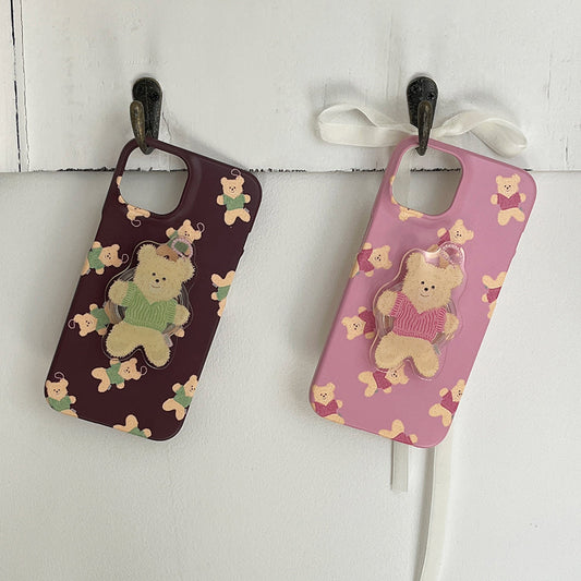 ｜Mademoment｜ Pattern Knit Bear Keyring Design Phone Case