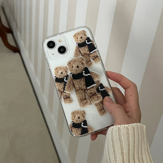 ｜Mademoment｜ Pattern Winter Fluffy Teddy Design Clear Phone Case (3 Types)