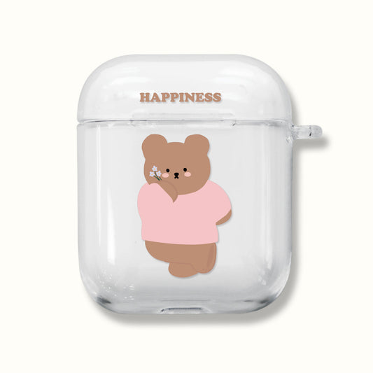 ｜MOMO CASE｜ 486 꽃받베어 Clear Airpods Case