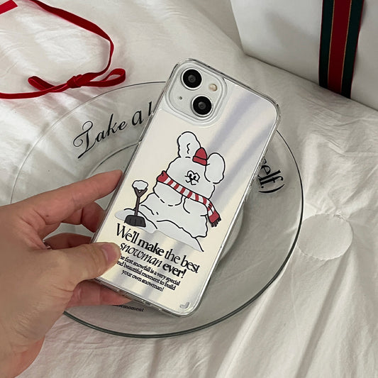 ｜Mademoment｜ Build Snowman Butty Design Glossy Mirror Phone