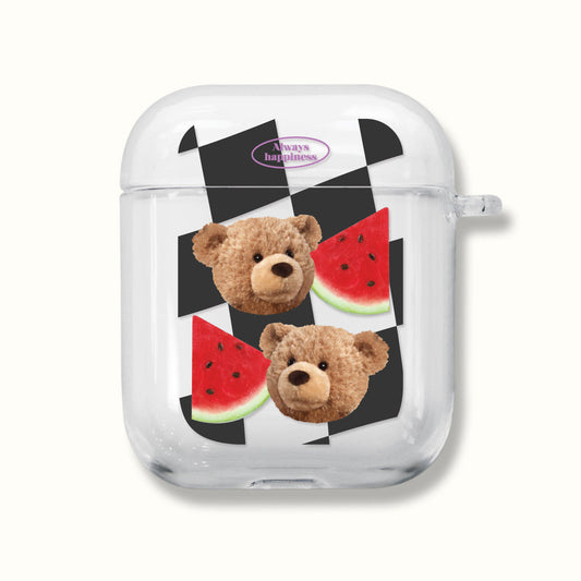 ｜MOMO CASE｜ 481 Check테드 (블랙) Clear Airpods Case