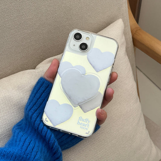 ｜Mademoment｜ Pattern Fluffy Heart Snow Design Glossy Mirror Phone